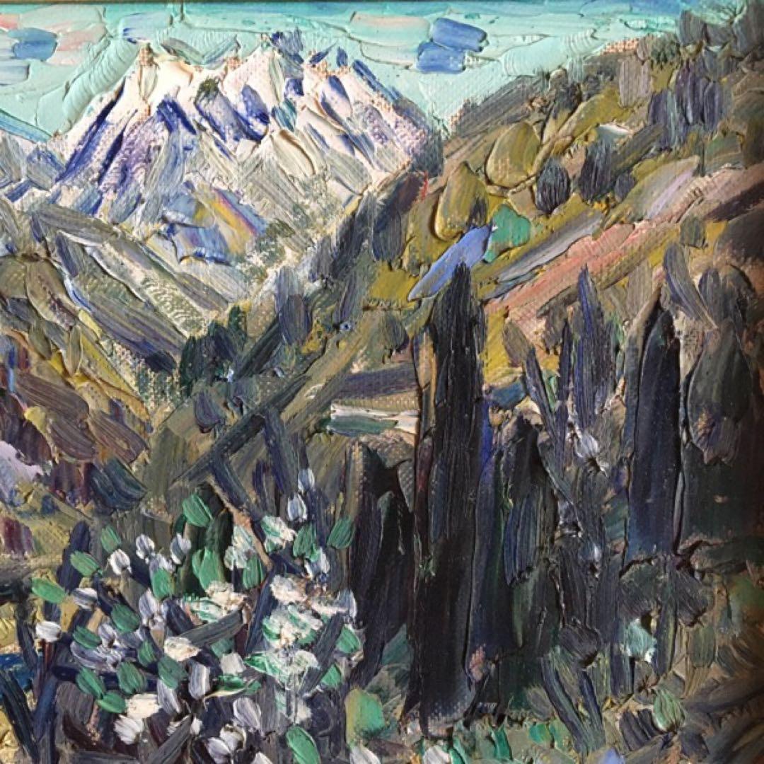 小林和作　油絵　「越中の山の春」　4号　雪解け　額付き　23.10.29ー7