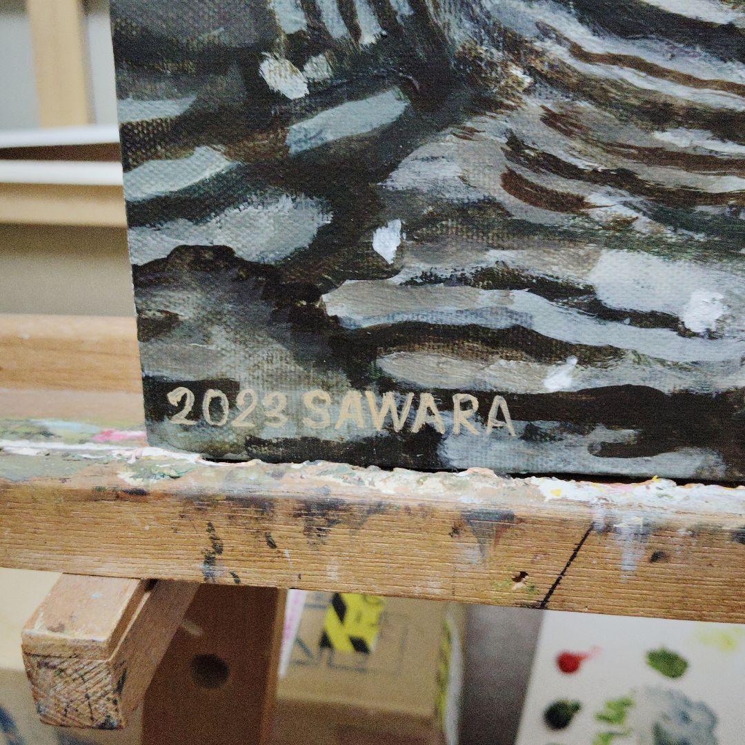 絵画、アクリル画、F6号、雪の温泉につかる猿、佐原聖春