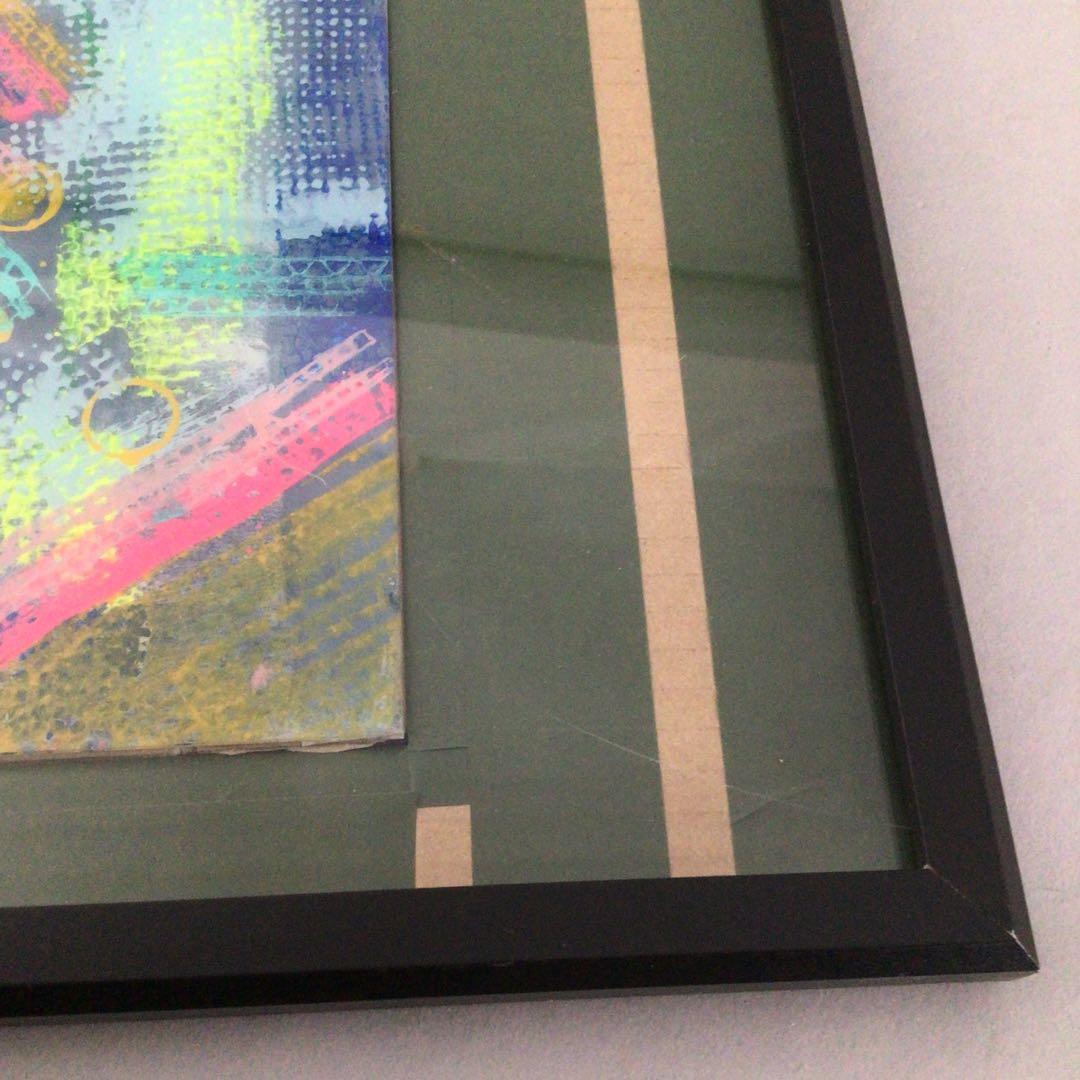 No3651 額装　作者不詳　抽象画　ガラス絵　紙箱付　絵画　アート　送料無料