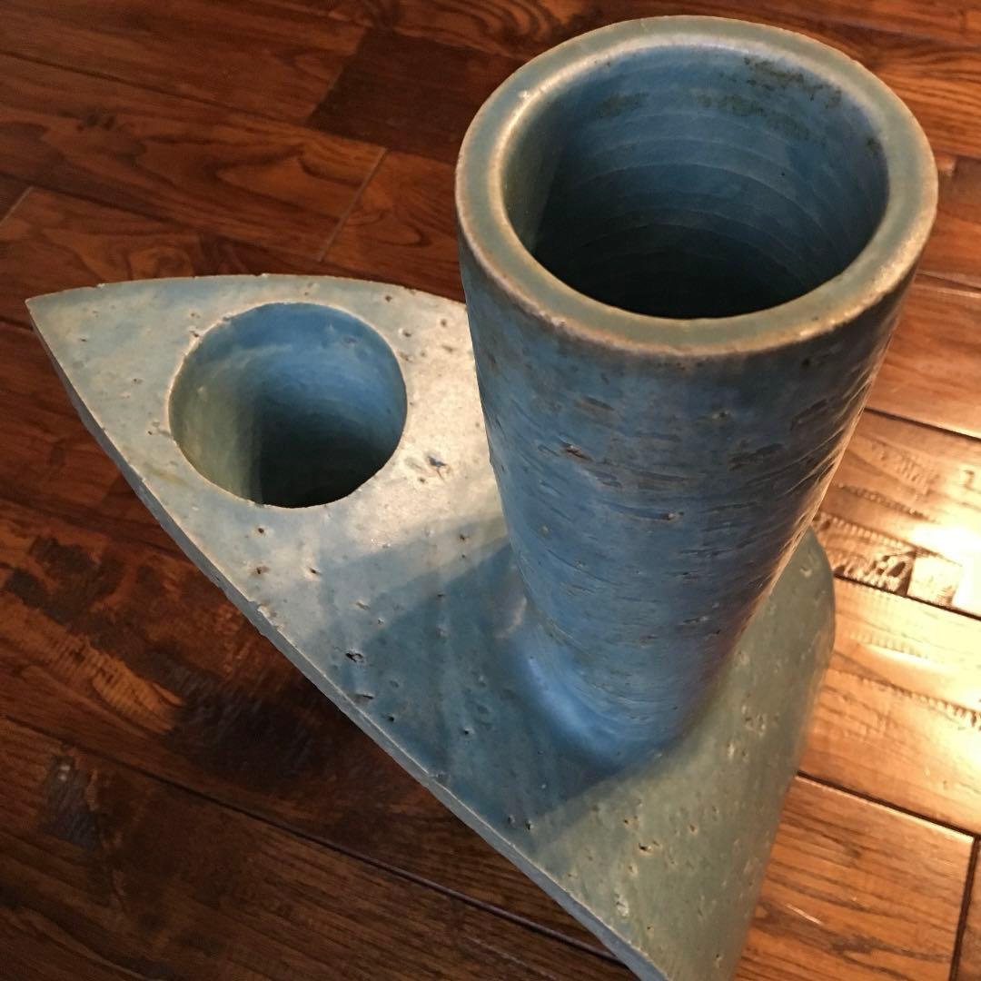 希少珍品！青緑 変形 花器 花入 花瓶 壺 飾壺 陶器 陶芸品 骨董品 古美術品