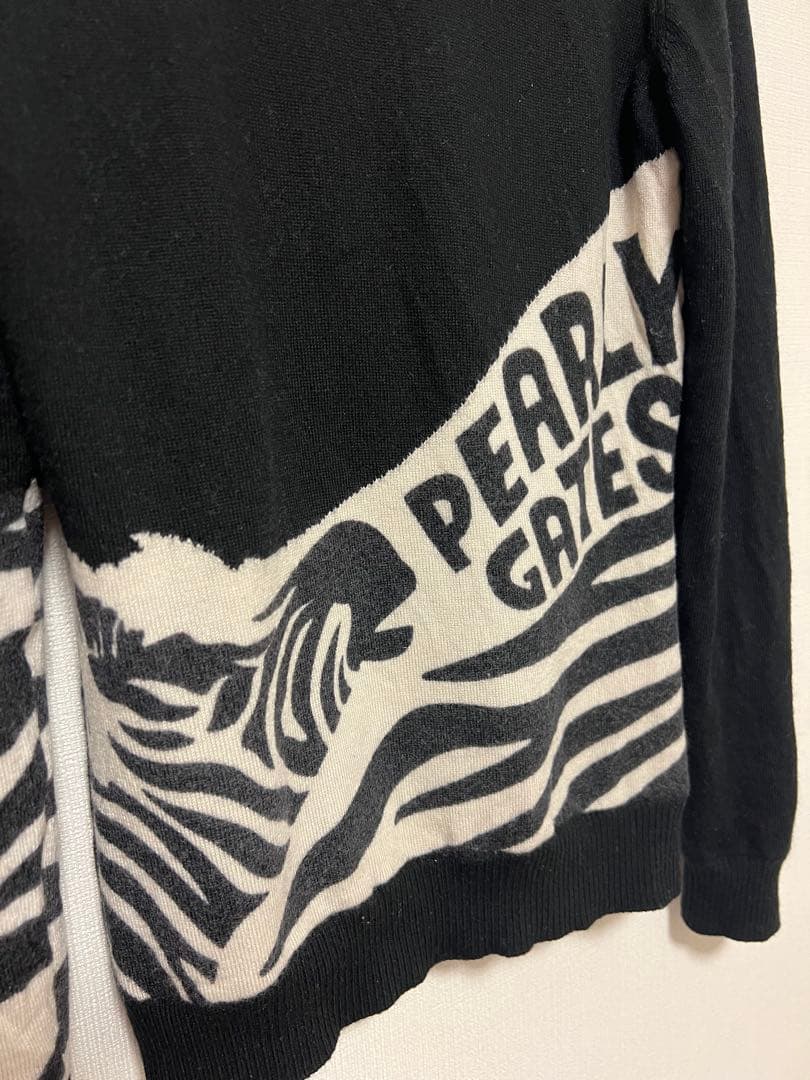 【美品】韓国 パーリーゲイツ ゼブラ柄 ハイネック セーター サイズ0 黒 防寒
