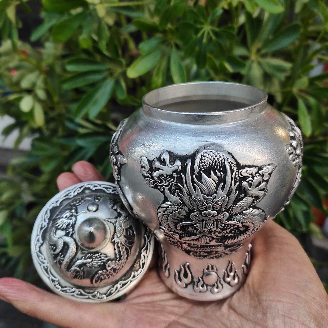 銅 細 工レリーフ龍鳳将軍缶 茶缶茶道具 工芸品 美術品 置物