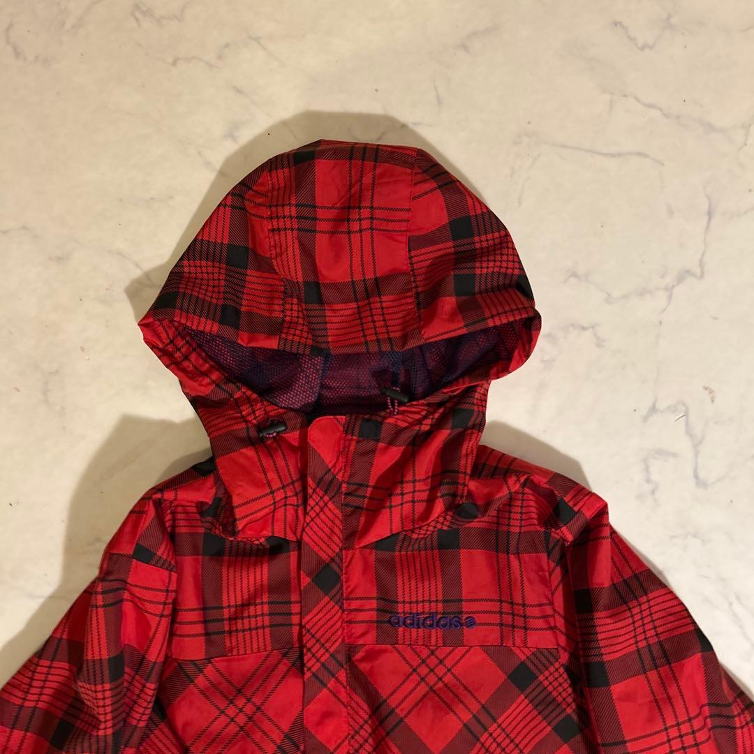 【新品】Adidas 赤黒チェック ジップパーカー サイドリボン　ジャージ