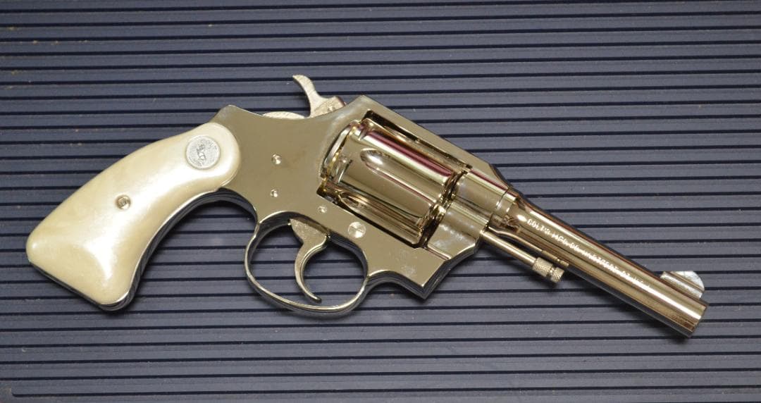 美品　タナカモデルガン　コルトポリスポジティブSP　ニッケル　パール調グリップ付