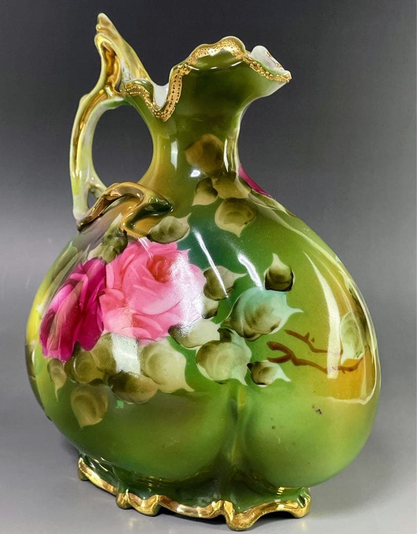 【美品】オールドノリタケ 22.8㎝ 薔薇文花瓶 金彩 バラ図 ばら 水差し
