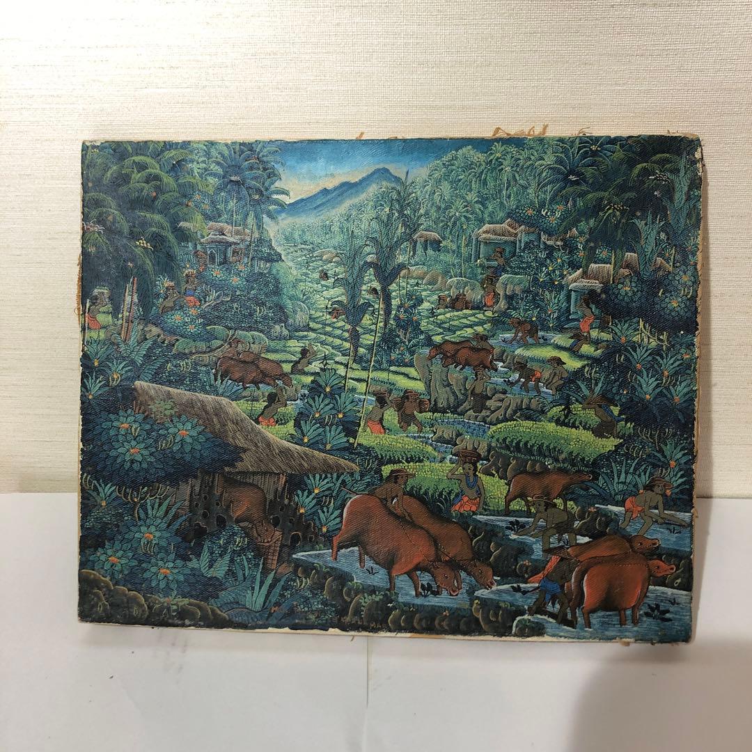 バリ島　油彩画　手描き　木製スタンド付き　一点物アート　アジアンインテリア