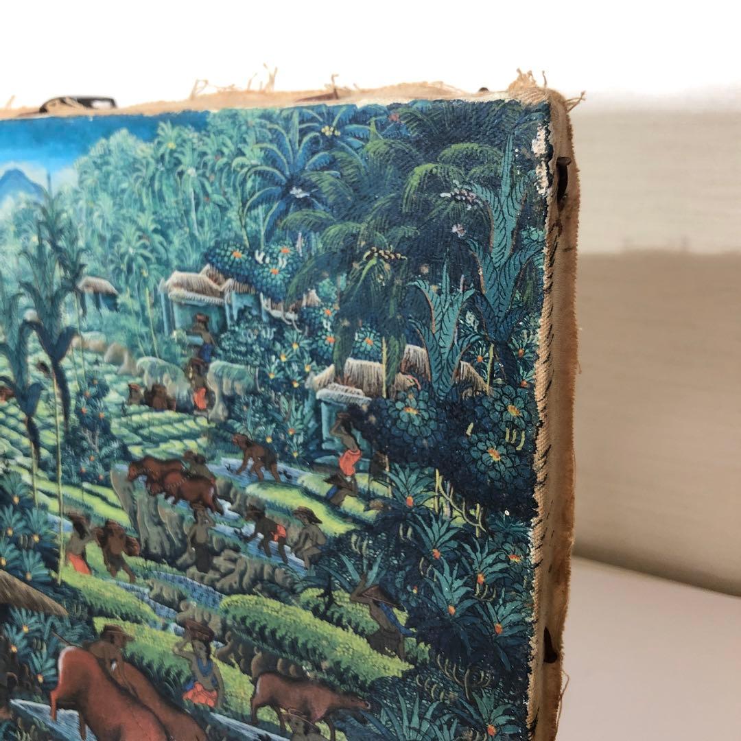 バリ島　油彩画　手描き　木製スタンド付き　一点物アート　アジアンインテリア