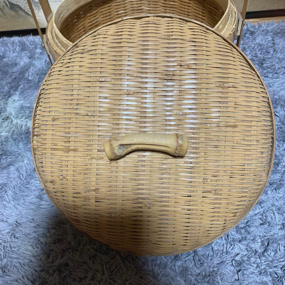 レトロ　竹細工♡ 竹籠　蓋付き　工芸品　バスケット　竹細工