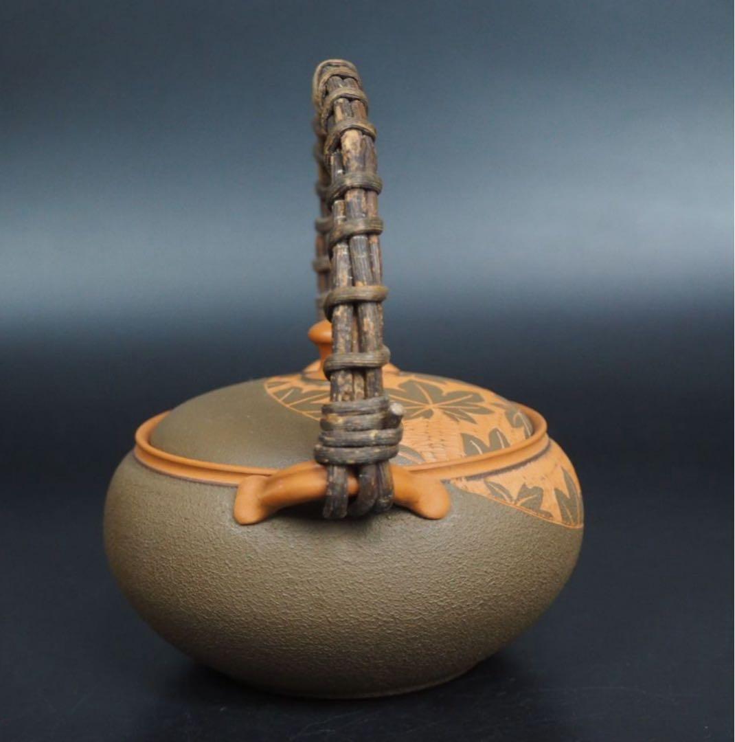 送料無料　甚秋陶苑　伝統工芸士　伊藤成ニ作　紅葉文彫り茶器　未使用品