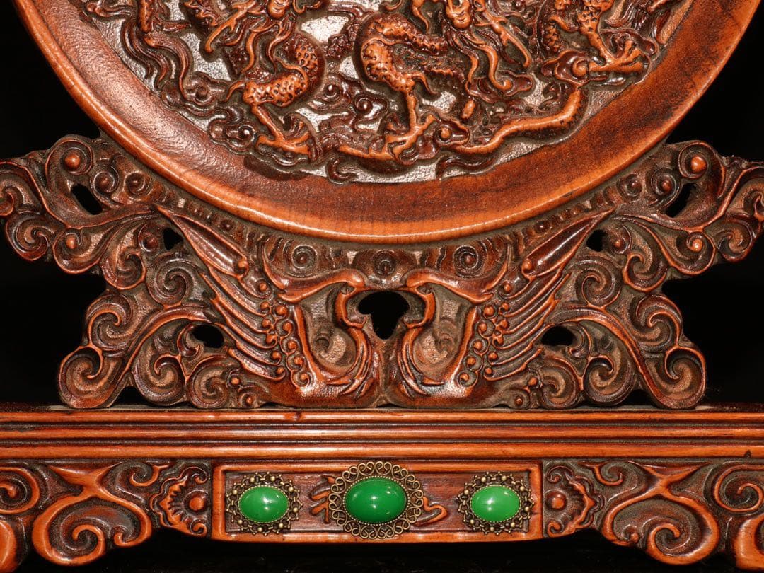 老黄楊木（ツゲ）彫刻「九龍戯珠」