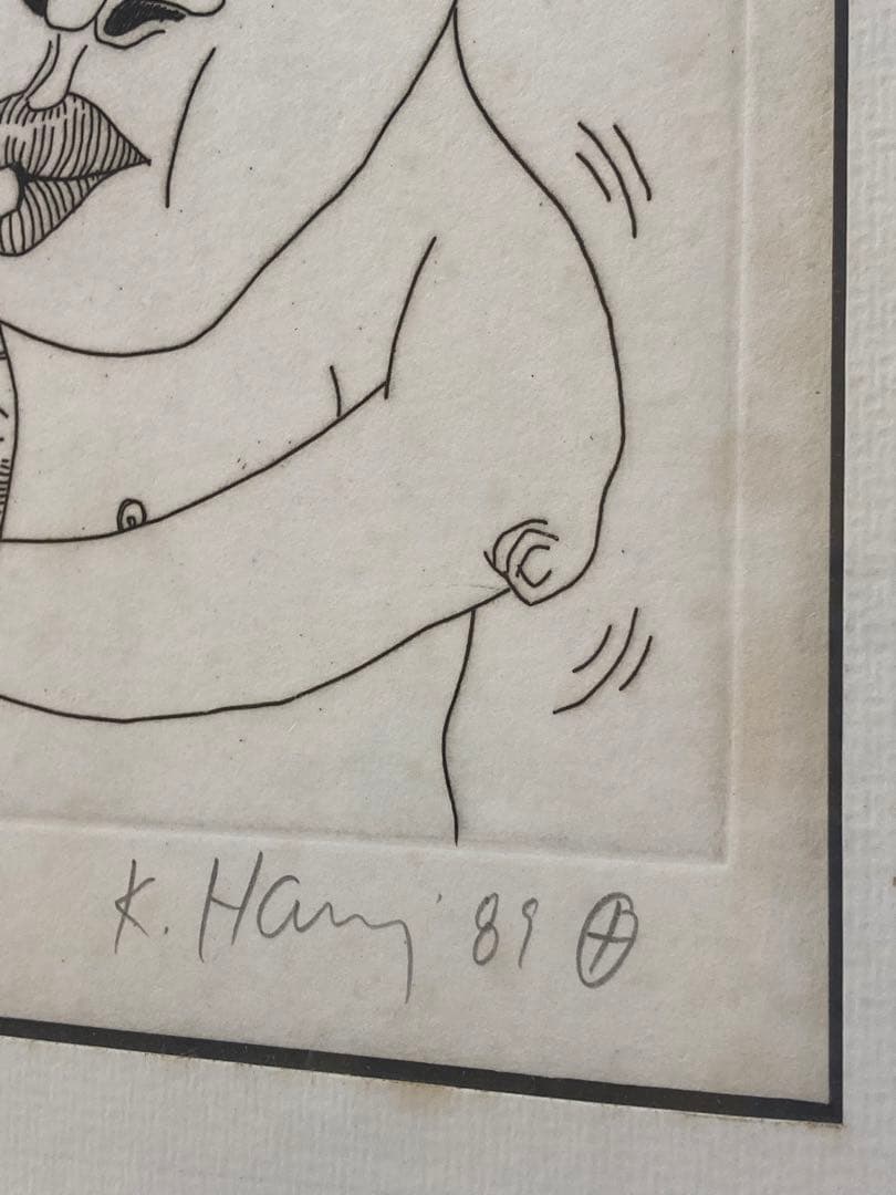 【超希少品】 キースヘリング アート 絵 絵画 レア 1点物 現状品 額縁付き