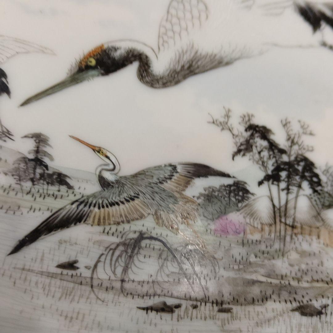 明治時代　横浜焼　高山画　里帰り　鶴　皿