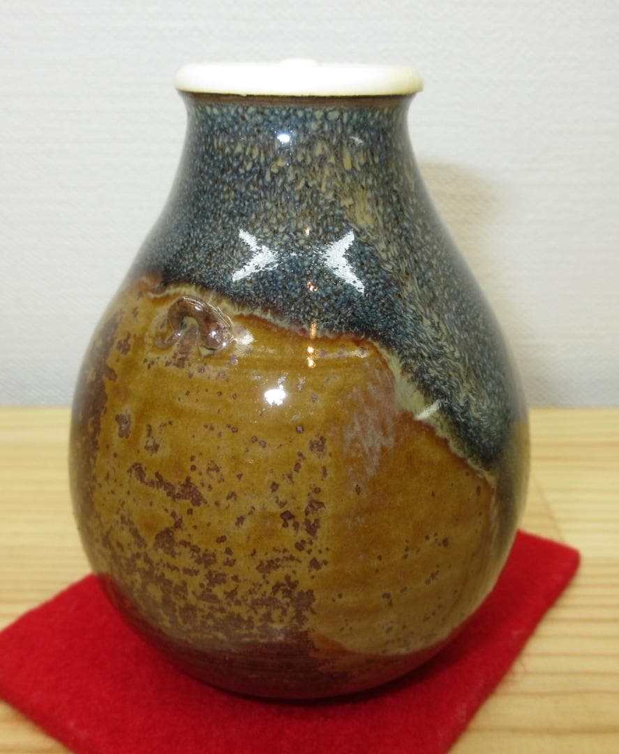 送料込【逢絢亭】茶道具 茶入 高取焼 耳付 仕覆付 宗偏流書付 亀井楽山 共箱