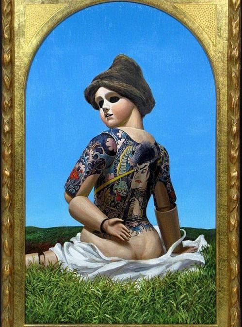 小松崎邦雄　タイトル「背景の彼」　油彩画　サイン有り