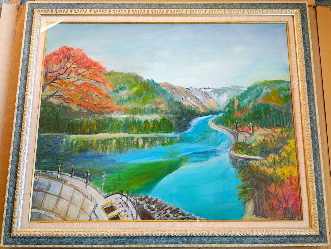 【送料込】F30号 大型 油彩額縁 アクリル板 油絵付き作品保護 公募展 搬入