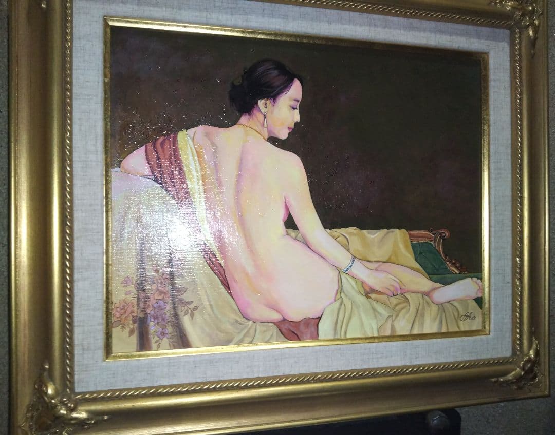 森本草介、絵画、美人画、油彩６号、裸婦、憩いの時、新品額縁、肉筆、高塚省吾。