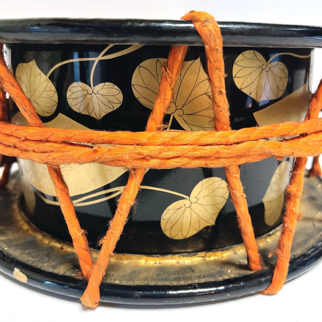 【蒔絵・金彩】締め太鼓　和太鼓 34.5cm×16cm 扇絵柄　扇子　打楽器