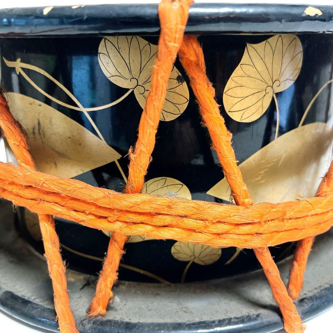 【蒔絵・金彩】締め太鼓　和太鼓 34.5cm×16cm 扇絵柄　扇子　打楽器