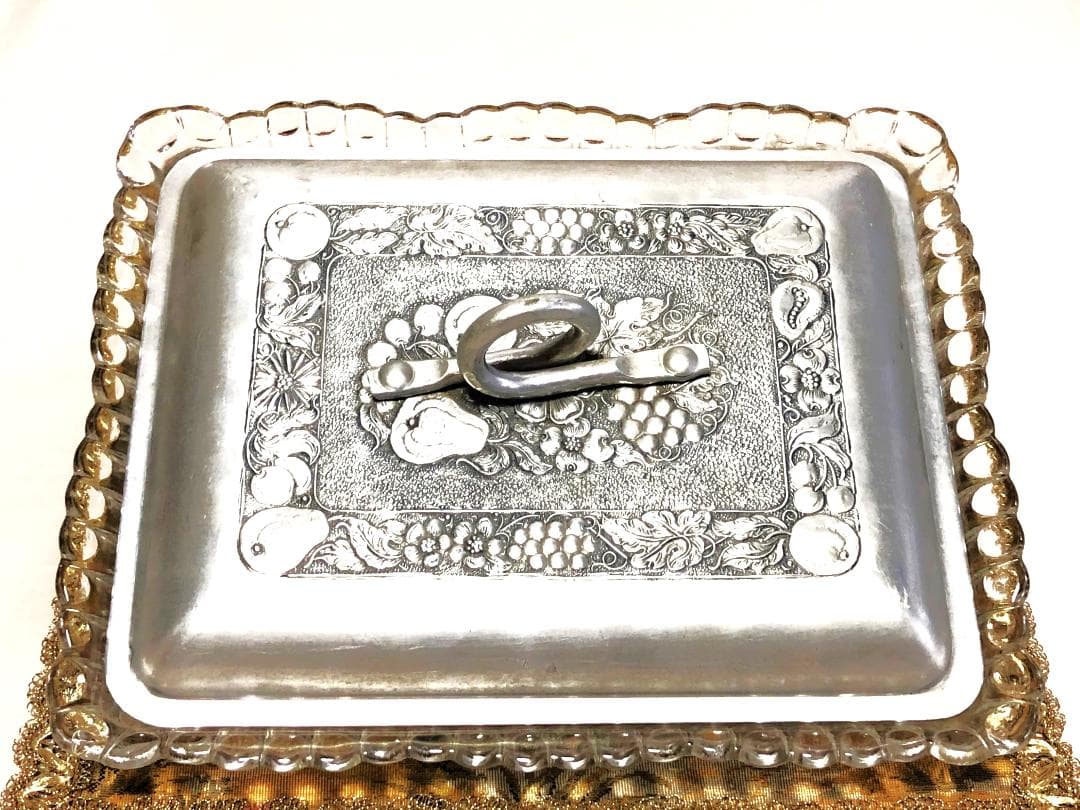 【 ニッケル彫金ガラス鉢 】　金工・ガラス工編組　特注献上