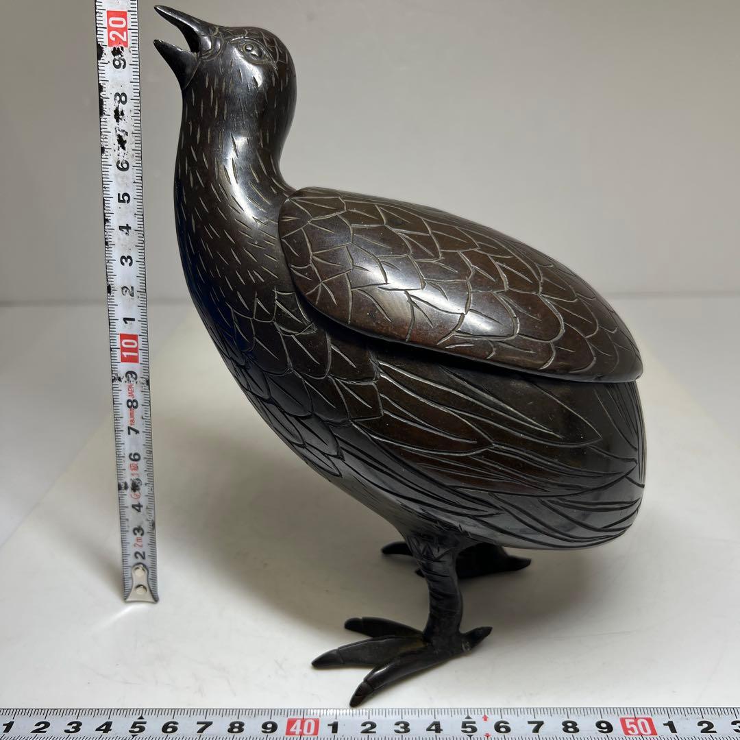古銅　ウズラ香炉　木箱付　1345g/高さ約21㎝　東Y7-0626⭐︎2Fトカエ