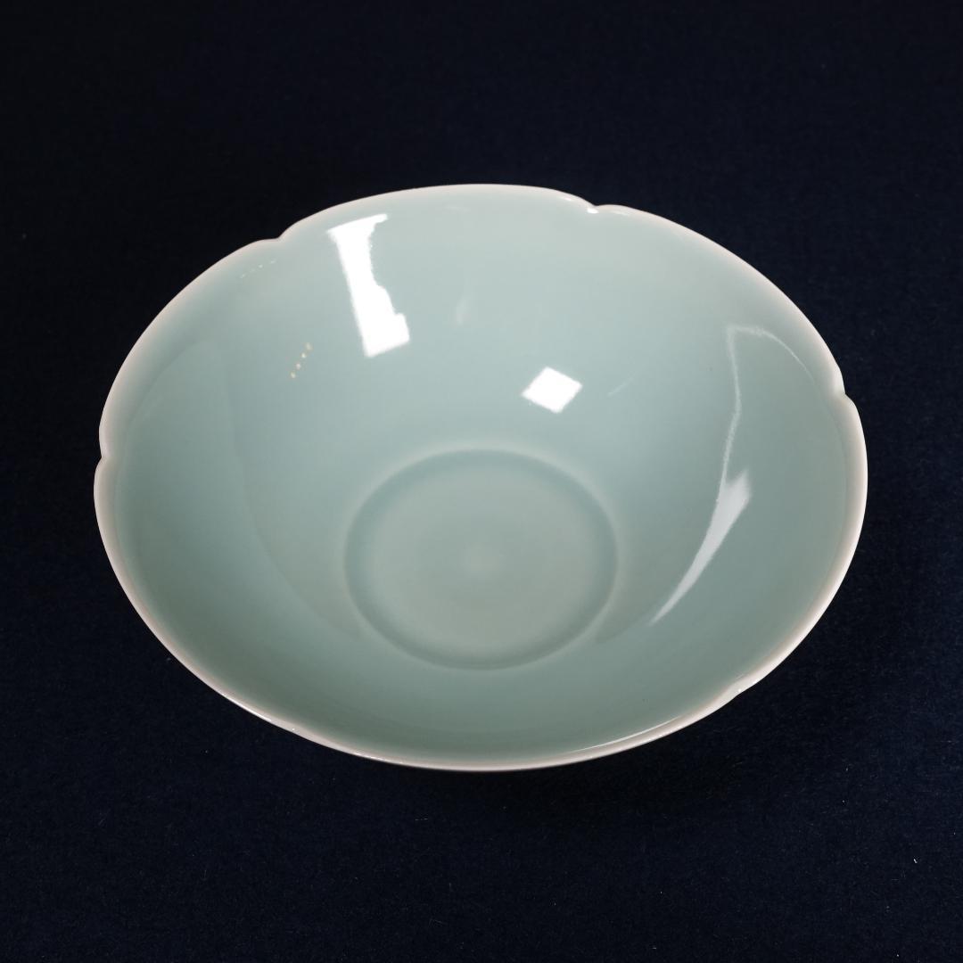 二代 加藤渓山造 砧青瓷 馬蝗絆茶碗 共箱 茶道具