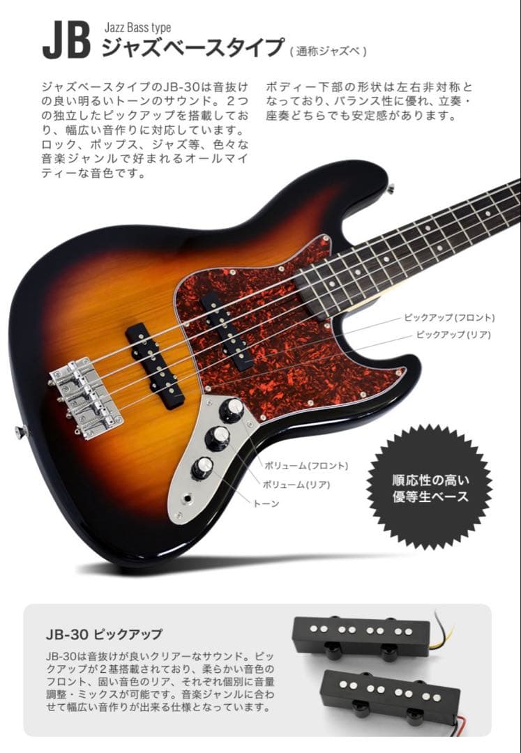 SELDER ベース初心者セット JB/IGB ジャズベースタイプ
