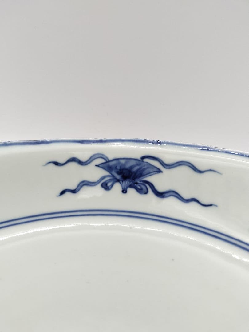 b68【未使用】染付 七宝絵皿 菓子器 景徳鎮 三代森岡嘉祥 茶道具 古物