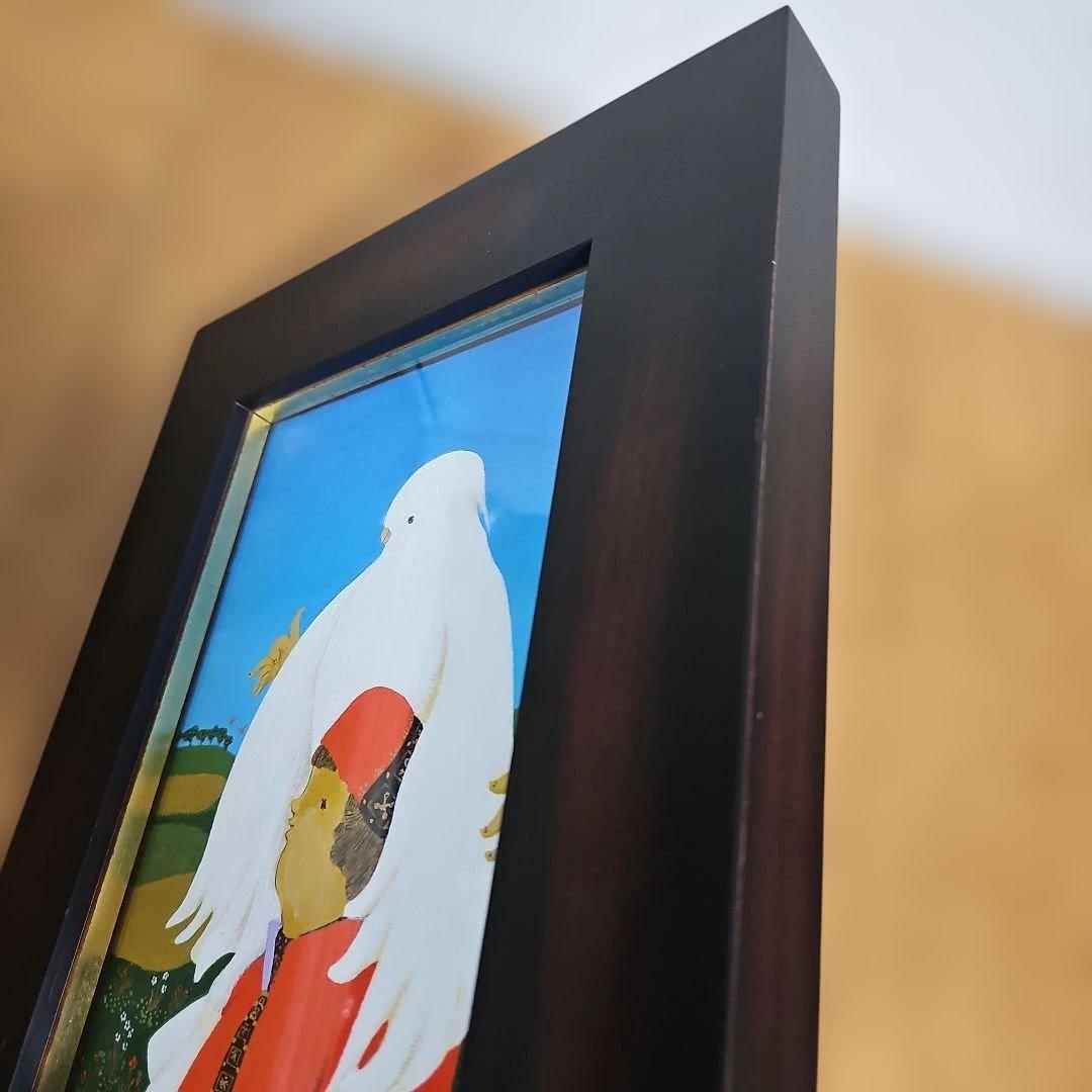 横田稔 油絵「鳥とMU」額付き