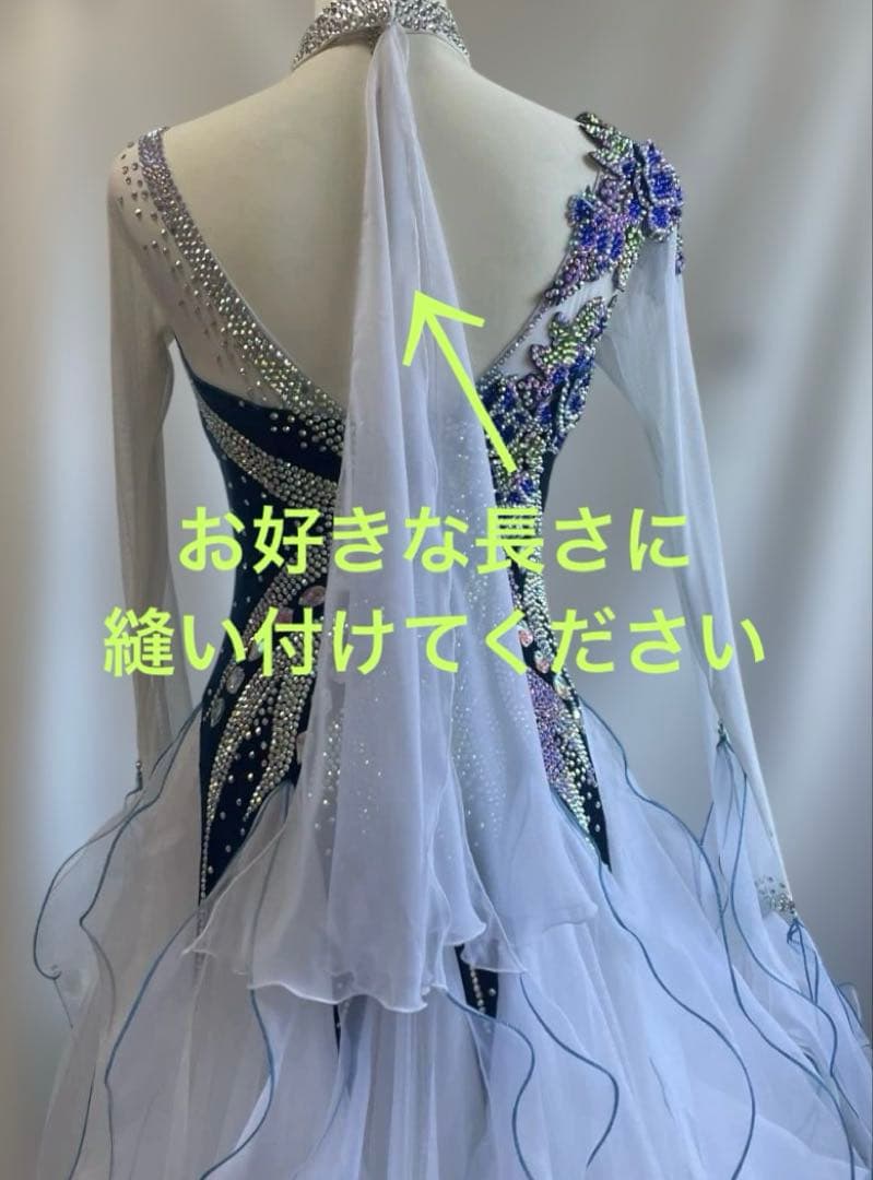 社交ダンス　スタンダードドレス　プリンセス　濃紺ベルベット　M
