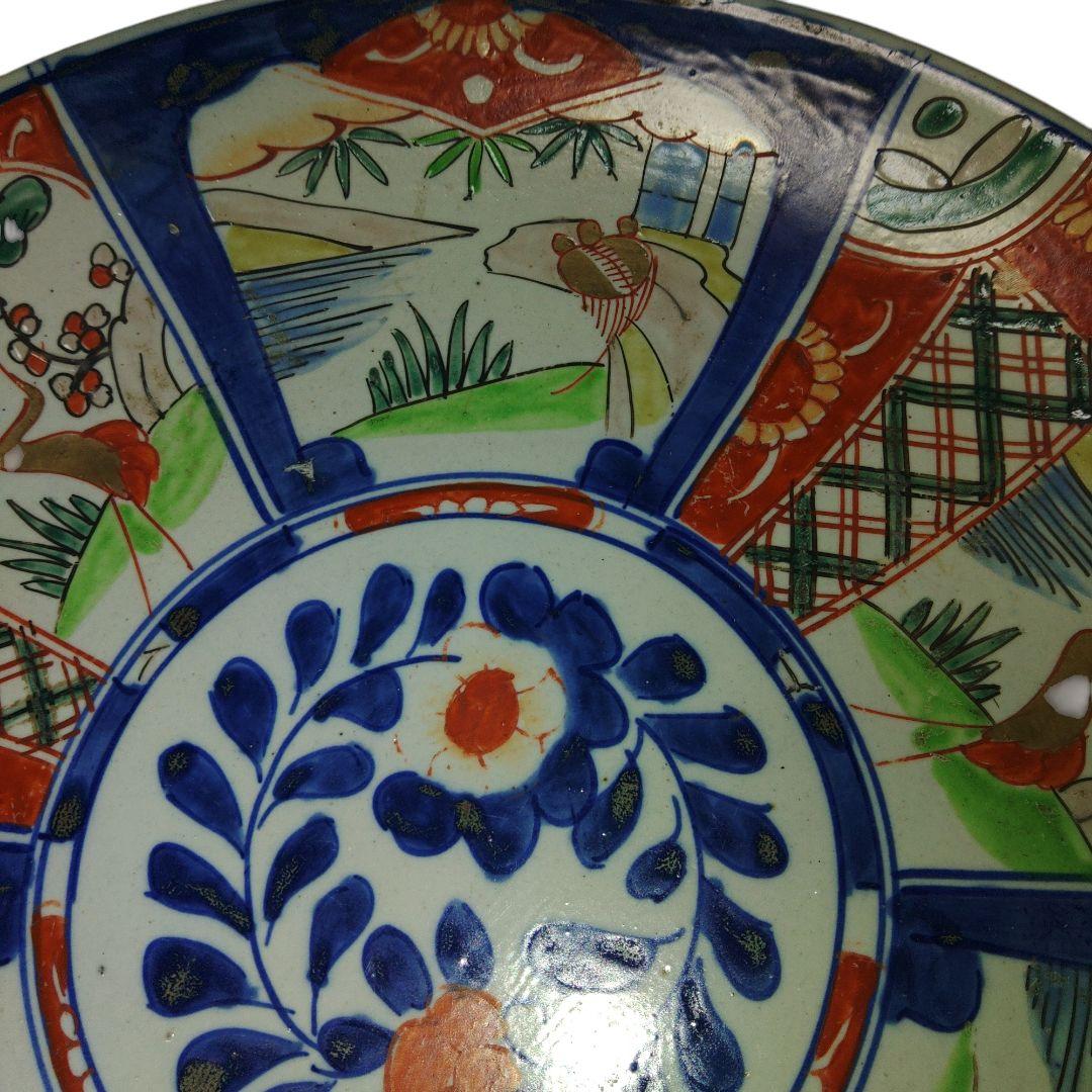 古伊万里　芙蓉手吉祥文色絵皿　直径39cm