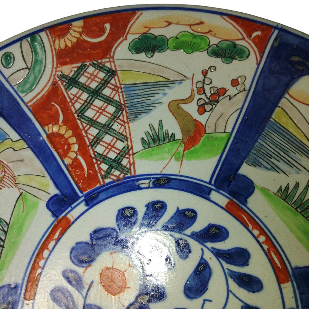 古伊万里　芙蓉手吉祥文色絵皿　直径39cm