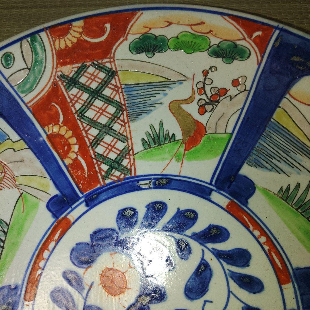 古伊万里　芙蓉手吉祥文色絵皿　直径39cm
