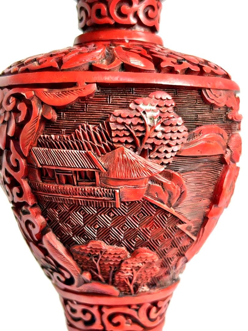 堆朱　中国美術　花瓶　文化大革命　骨董品　民俗　労働者　銅　時代物　民家蔵出し
