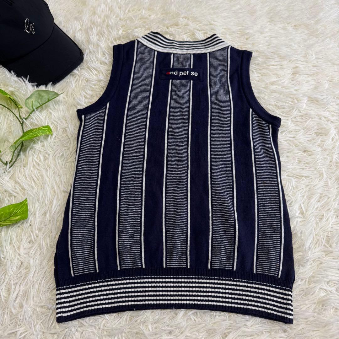 【アンパスィ】美品 ニットベスト ネイビー ケーブルニット M レディース