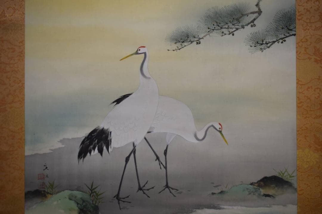 真作/小林立堂/双鶴図/桐共箱付/布袋屋掛軸HG-93