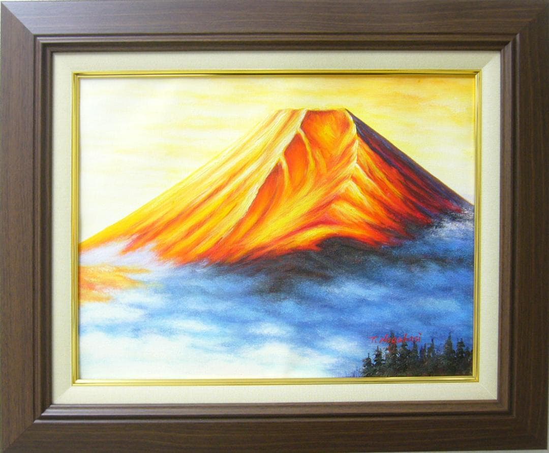 絵画 油絵 作者不詳 肉筆油絵 風景画 赤富士