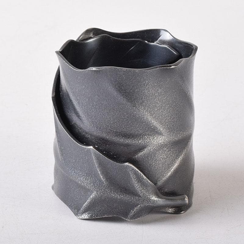 茶道具　風炉師　藤井宗喜作　唐銅　いぶし銀　一葉蓋置　共箱　C　R8189