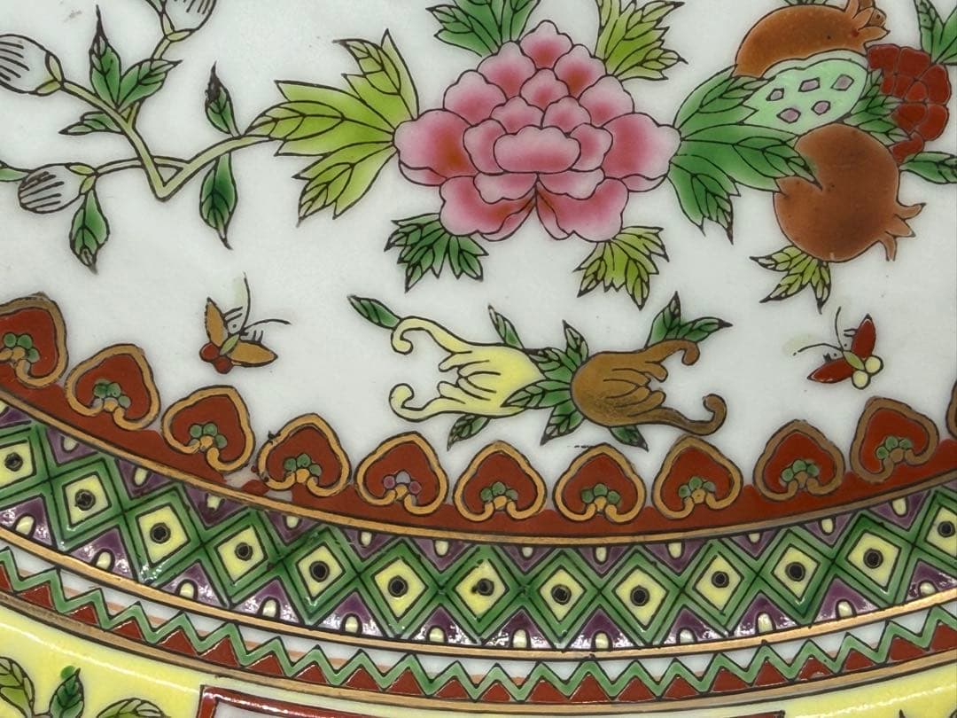 中国　1970年代　景徳鎮製　粉彩花果紋楕円形お皿2点&鉢1点　送料込み0104