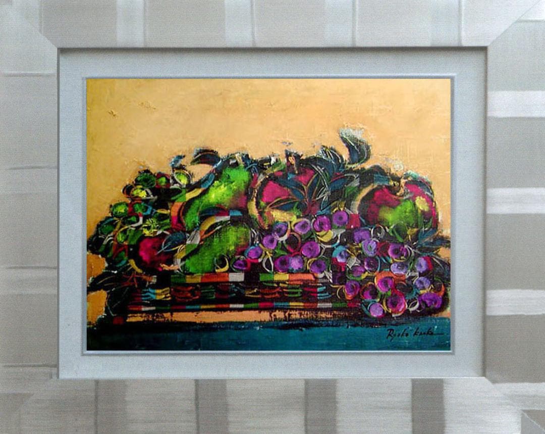 油絵 菅家令子 絵 絵画 インテリア uF6-061104 静物 果物