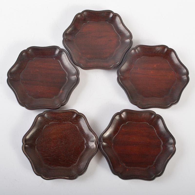 中国　唐木紫檀製　茶托　小皿　五客　V R6563E