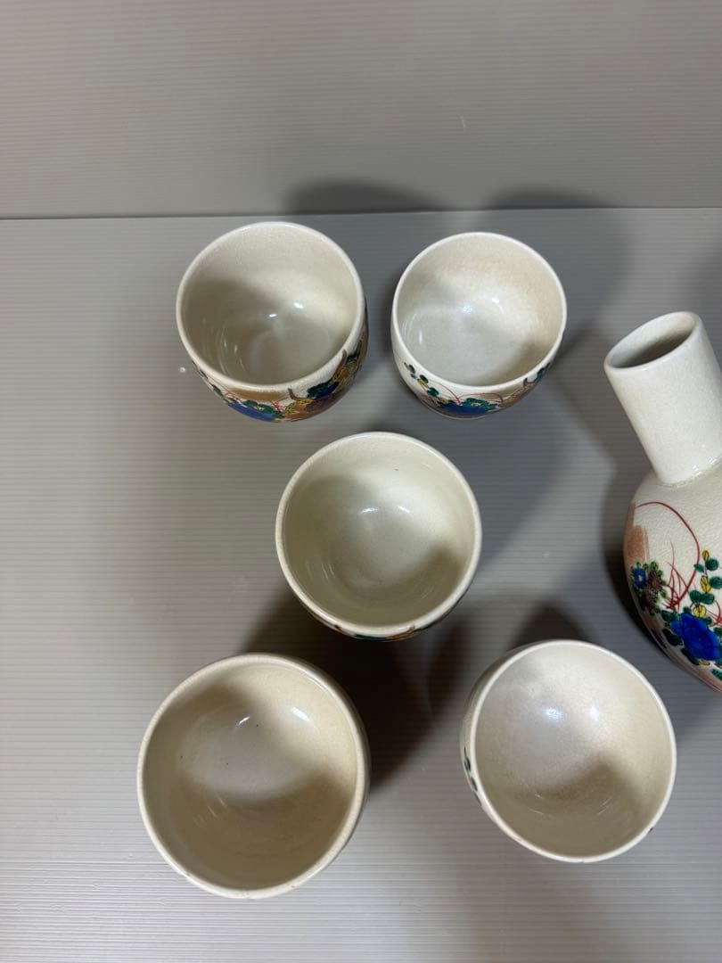 2256 九谷焼　茶器セット　急須1客　湯呑5客　茶櫃付き