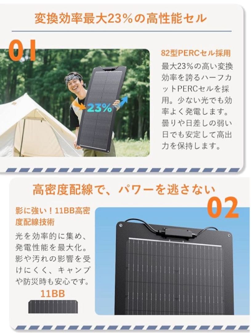 100W フレキシブルソーラーパネル
