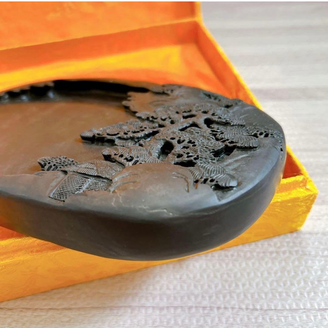 中国硯 手彫り 端渓硯 約210×135×25mm 天然石端渓石
