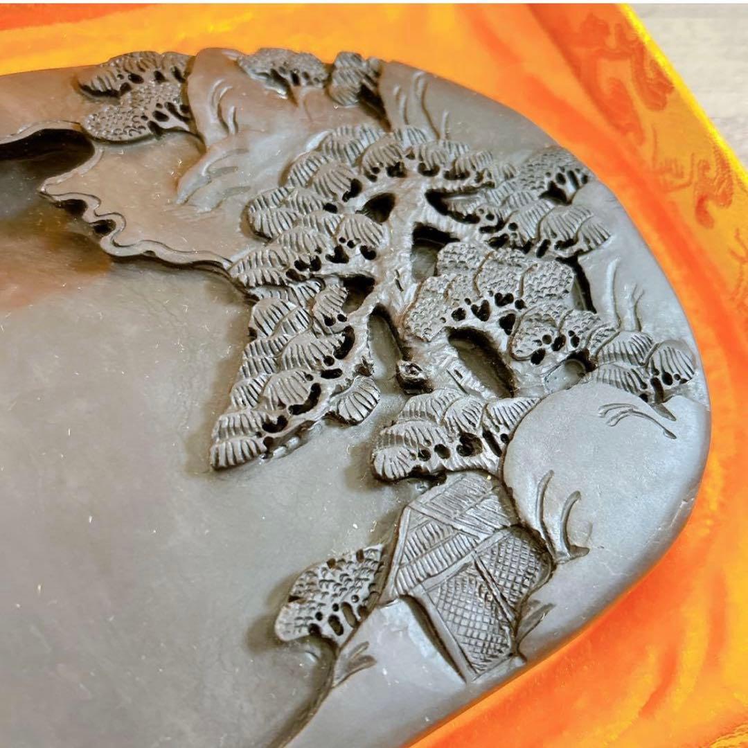 中国硯 手彫り 端渓硯 約210×135×25mm 天然石端渓石