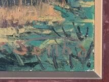 【真作】絵画　油彩8号　富士山遠望　雄大な風景と針葉樹林の構図　W49