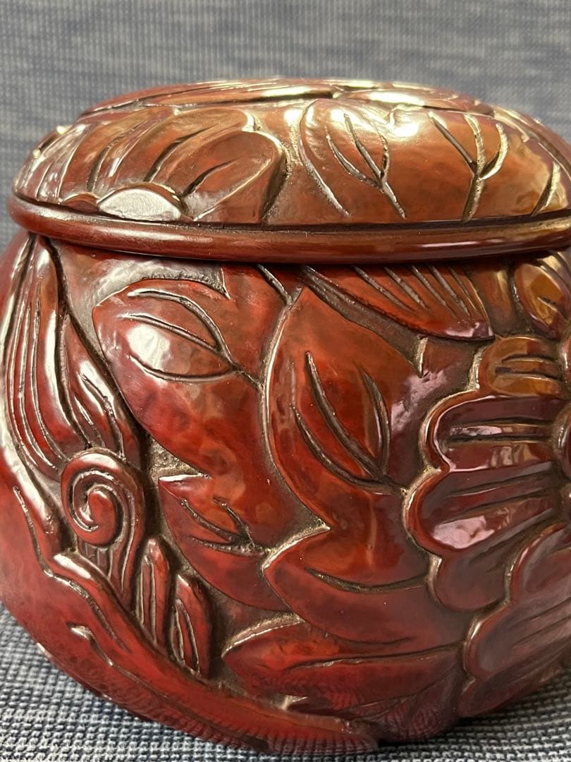 ハンドメイド　碁器　獅子牡丹　鎌倉彫　木星　漆塗り