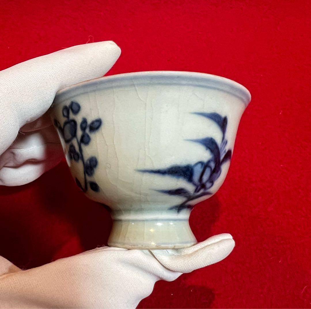 中国美術 古玩 成化年製 青花 花鳥蝶々紋樣 茶器 茶道具 古道具
