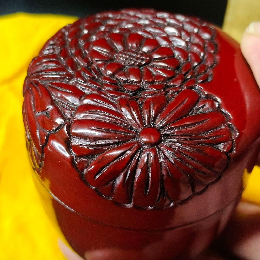 茶道具 棗 鎌倉彫 木製漆器 作家物 在銘 手彫り 旧家蔵出骨董 時代物美品