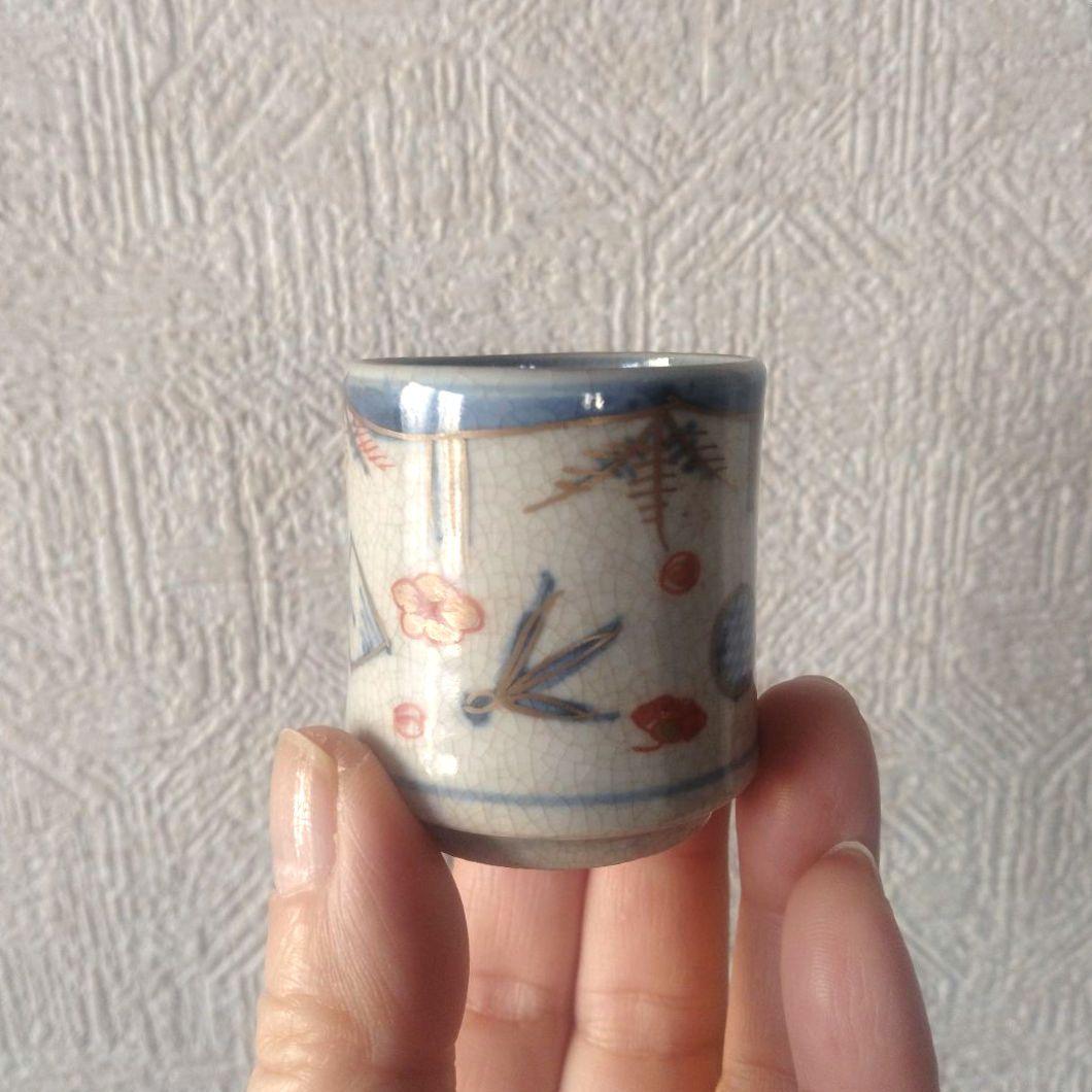 古伊万里色絵金彩羽子板覗き猪口蕎麦猪口江戸時代