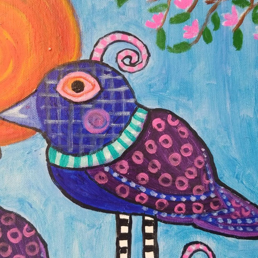 油絵　専用　旅に出る決意をする鳥の家族